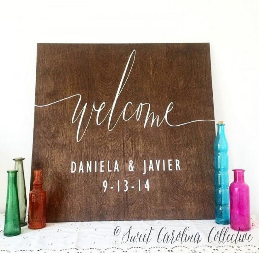 زفاف - Wooden Wedding Welcome Sign with Names and Date  / Rustic Wedding Welcome Signage WS-16