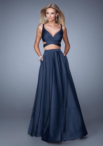 Mariage - Sleeveless Navy Satin Red Ruched Straps Purple Criss Cross Floor Length
