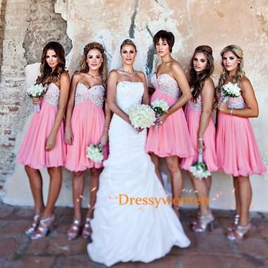 Wedding - Elegant Knee Length Bridesmaid Dress-Coral Sweetheart with Appliques