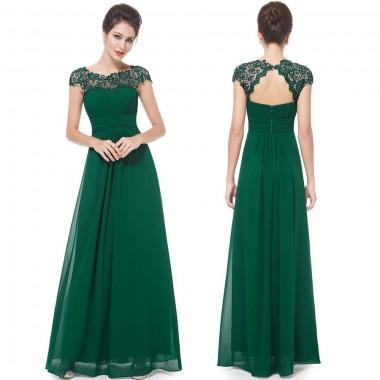 Hochzeit - Floor Length Chiffon Bridesmaid/Prom Dress --- Dark Green Cap Sleeves