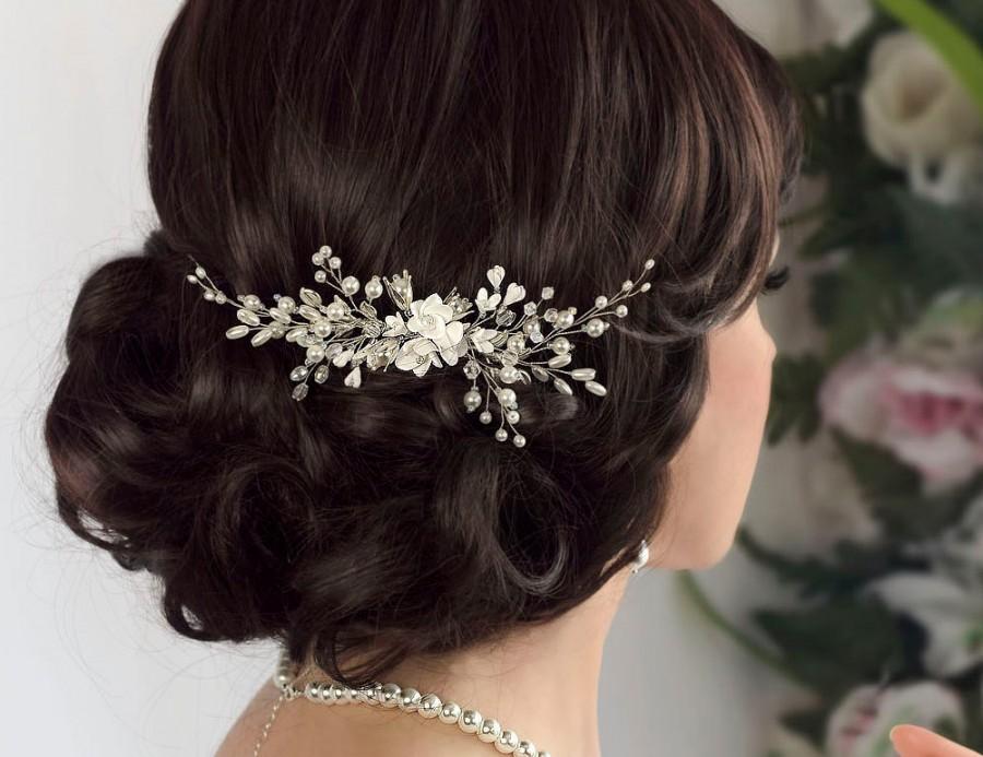 Hochzeit - bridal hair comb, wedding hair comb, bridal headpiece, flower hair comb, wedding hair piece, pearl hair comb, pearl hair piece, hair jewelry
