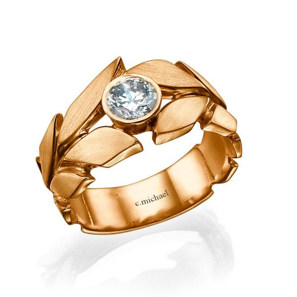 Wedding - Diamond solitaire ring, Diamond Ring, Leaves  Engagement Ring,Rose Gold Ring, Solitaire ring, Wedding Ring, Leaf Ring, band ring, 14K 18K