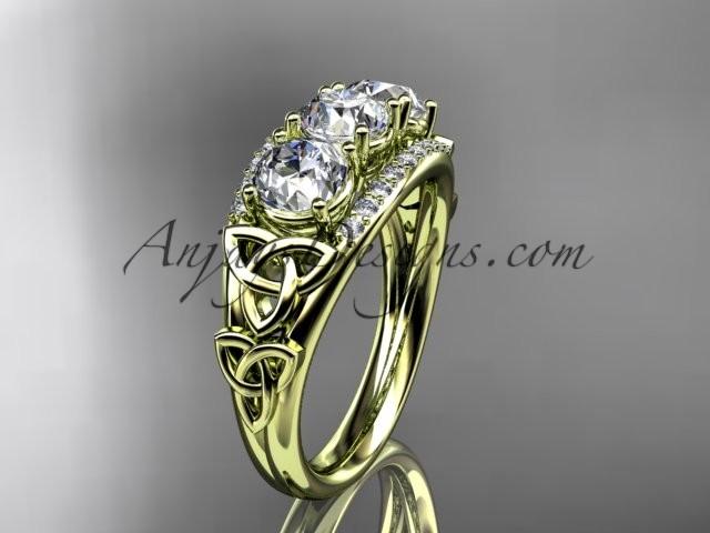 زفاف - 14kt yellow gold diamond celtic trinity knot wedding ring, three stone engagement ring CT7203