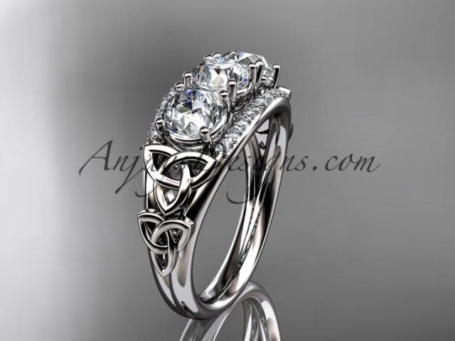 Hochzeit - 14kt white gold diamond celtic trinity knot wedding ring, three stone engagement ring CT7203