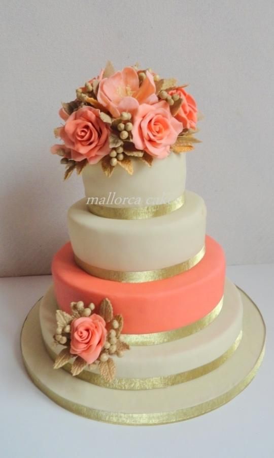 Wedding - Coral Peach Wedding Cake