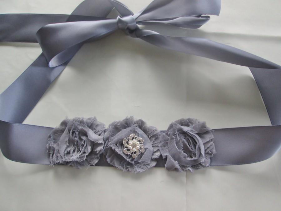 Hochzeit - Silver gray Wedding party sash. Bridesmaids sash, Flower girl sash. Bridal sash. Chiffon fabric flower sash