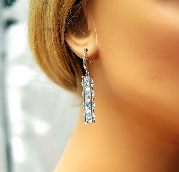 Mariage - Silver Bridal Earrings Wedding Earrings Bridesmaid Gift Crystal CZ Earrings Bridesmaid Earrings Wedding Jewelry