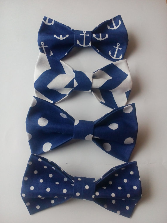 Hochzeit - Men's bow ties Four navy blue bowties Nautical kids bow ties Navy polka dot boys ties Navy chevron baby boys bowties Navy ties for newborn