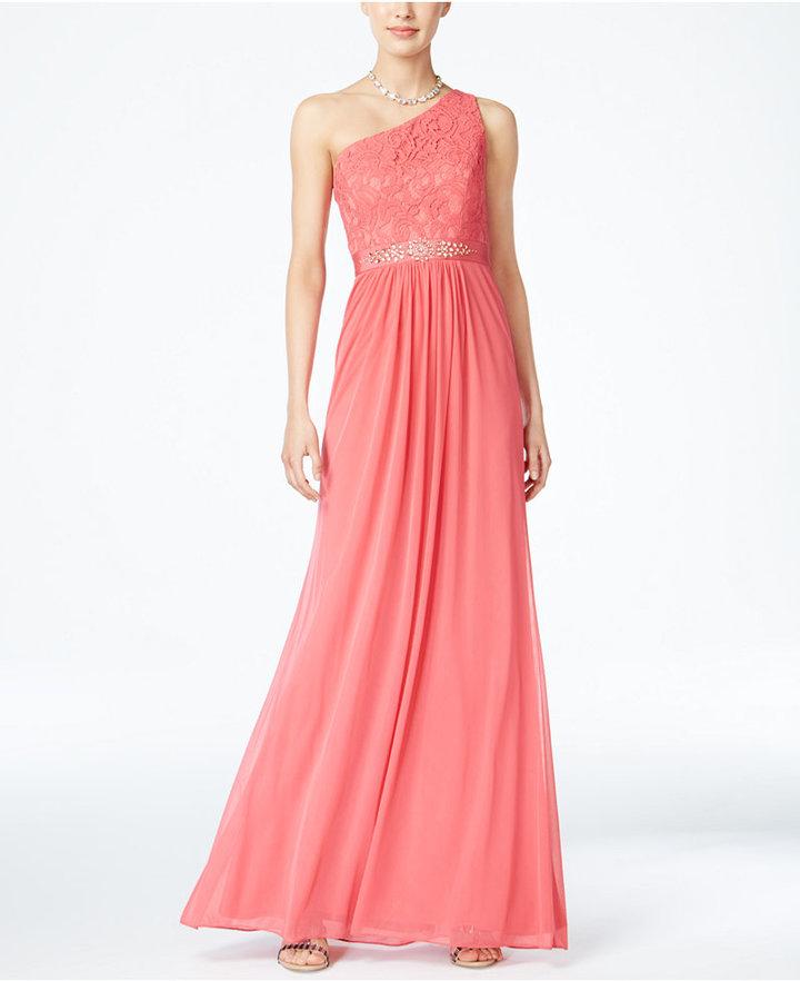 Wedding - Adrianna Papell Embellished Lace One-Shoulder Gown