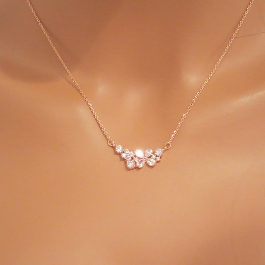 Wedding - Simple Rose Gold necklace, Bridal necklace, Bridesmaid necklace, Bridal jewelry, Rose Gold jewelry, Wedding necklace