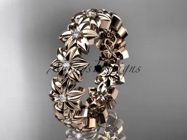 Свадьба - 14kt rose gold diamond flower wedding ring, engagement ring, wedding band ADLR57B