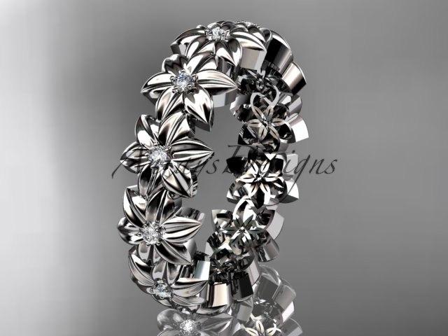 زفاف - 14kt white gold diamond flower wedding ring, engagement ring, wedding band ADLR57B