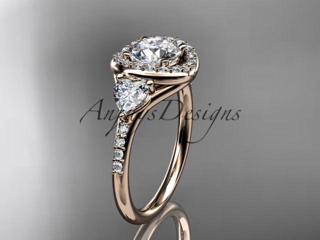 زفاف - 14kt rose gold diamond unique engagement ring,wedding ring with a "Forever One" Moissanite center stone ADLR201
