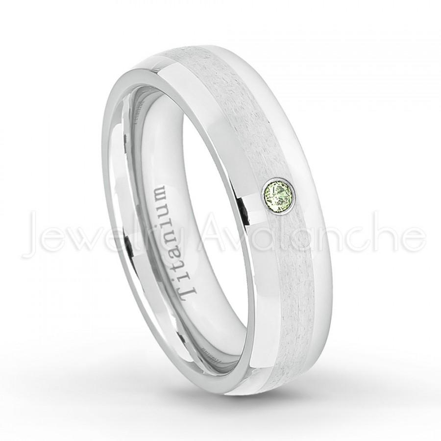 Wedding - Solitaire 0.05ct Peridot Anniversary Band, August Birthstone Ring, 6mm Brushed Center Comfort Fit Dome Titanium Wedding Band, TM559-1PD