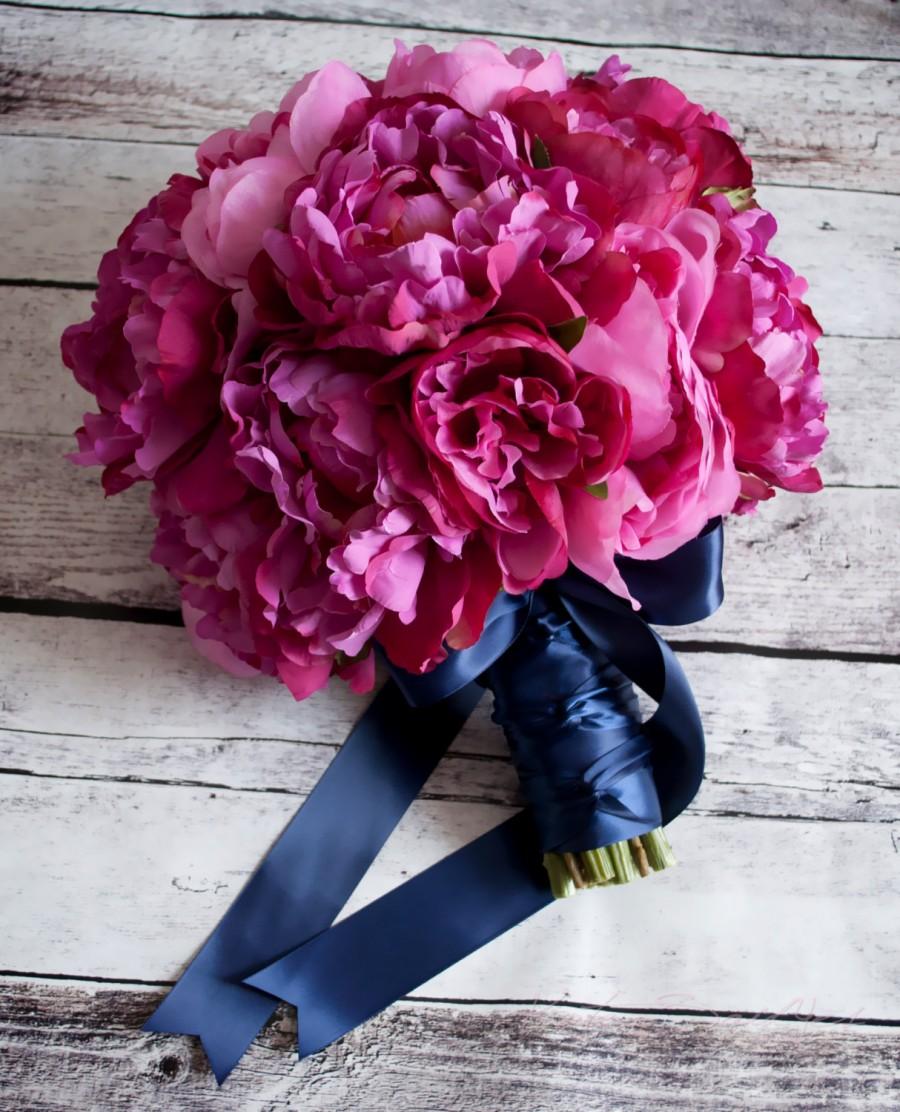 زفاف - Fuchsia and Navy Peony Wedding Bouquet