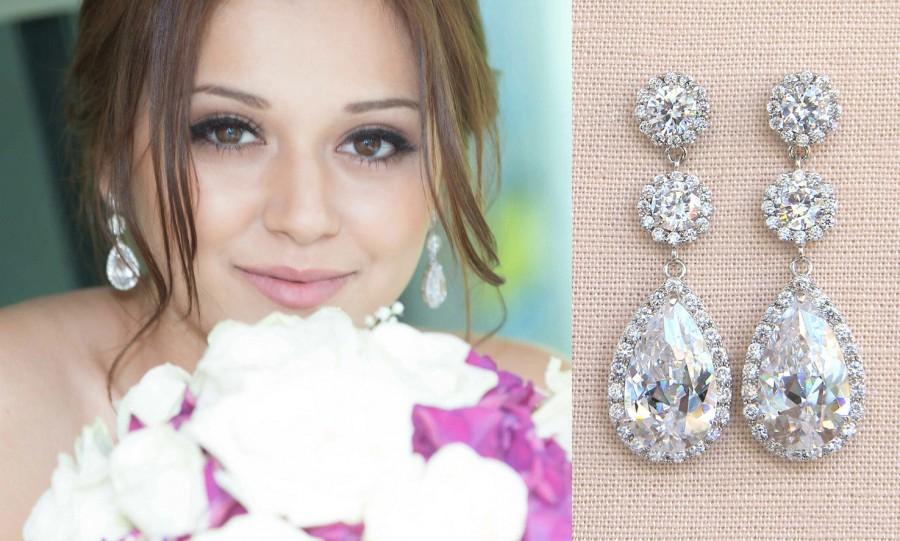 Hochzeit - Bridal Earrings, Wedding earrings, Crystal Bridal earrings, Bridesmaids, Swarovski, Wedding Jewelry,  Long Crystal Stud Earrings