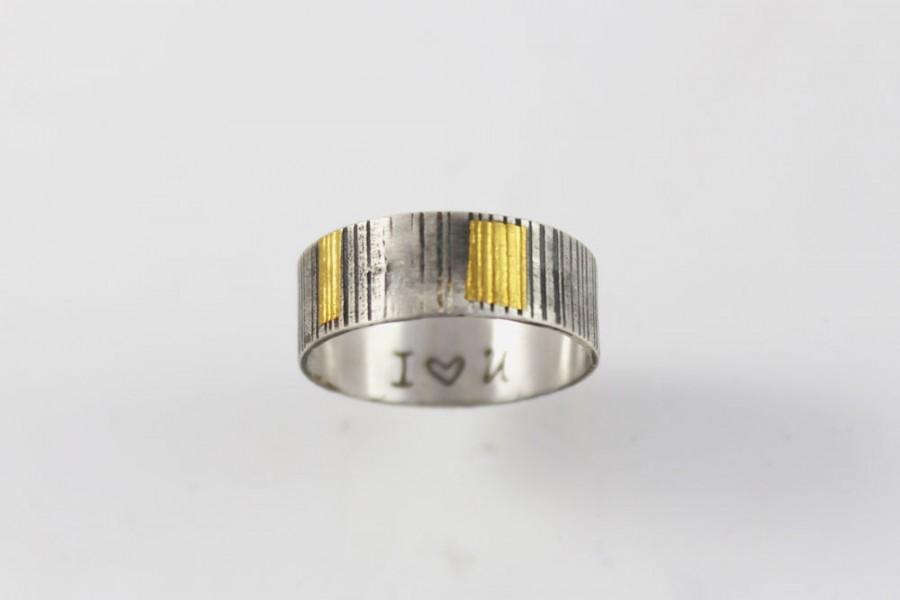 زفاف - Personalized silver and gold wedding ring, unique mens wedding band, unisex Keum boo ring