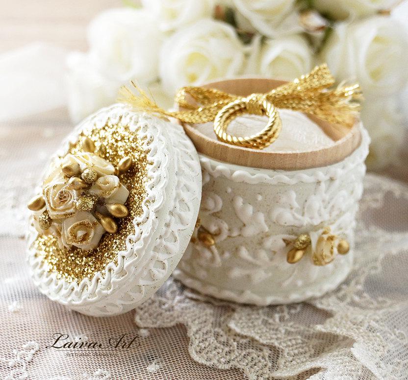 Mariage - Wedding Ring Bearer Pillow Box  Rustic Shabby Chic Boho  Beach Wedding Gold