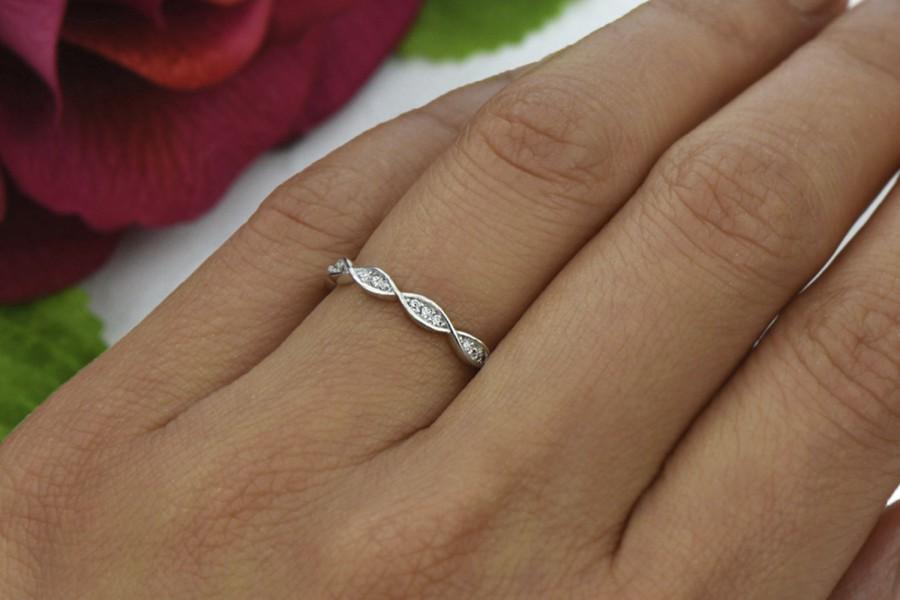 Mariage - Art Deco Swirl Wedding Band, Stacking Band, Layering Band, Engagement Ring, Man Made Diamond Simulants, Bridal Wedding Ring, Sterling Silver