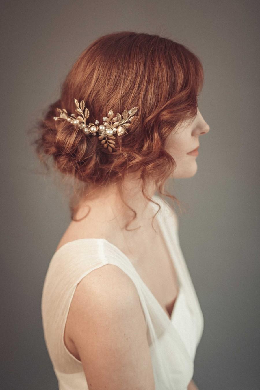 Mariage - Gold bridal hair comb - Gold wedding headpiece - Bridal headpiece - Wedding hair piece -  Gold leaf headpiece