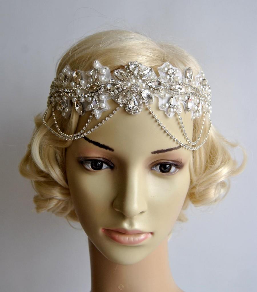 Wedding - Glamour Rhinestone flapper Gatsby Headband, Chain 1920s Wedding Crystal Headband Headpiece, Bridal Headpiece, 1920s Flapper headband