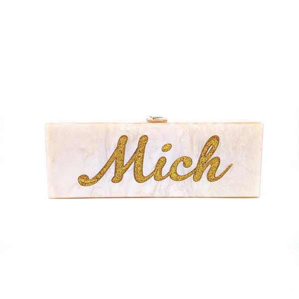 Wedding - Personalized Own Name Custom Acrylic Clutch,Bridal clutch,Evening clutch, Purse Handbag Chain Shoulder Bag