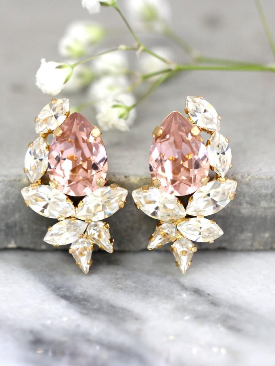 زفاف - Blush Bridal Earrings, Bridesmaids Blush Earrings, Swarovski Blush Crystal Earrings, Gift For Her, Bridal Cluster Earrings, Blush Studs