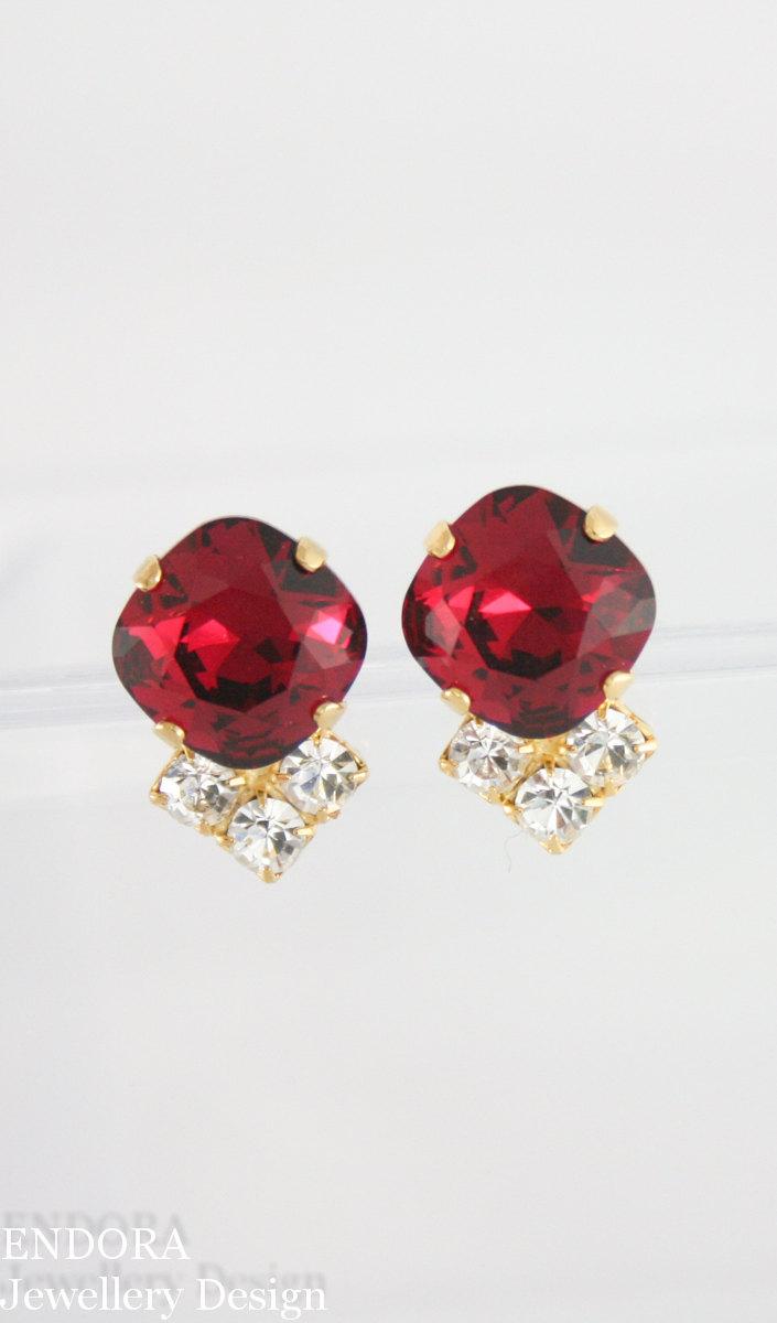 زفاف - Ruby red earrings,Ruby earrings,Square earring,Ruby crystal earrings,rare swarovski ruby,12mm square,Red crystal jewelry,Red wedding