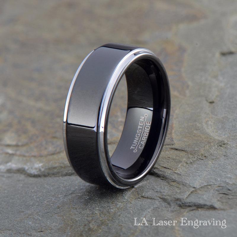 زفاف - Black Tungsten Wedding Band, Black Tungsten Ring ,Men's Tungsten Wedding Band, Ladies Tungsten Wedding Band, Anniversary Ring, silver edge