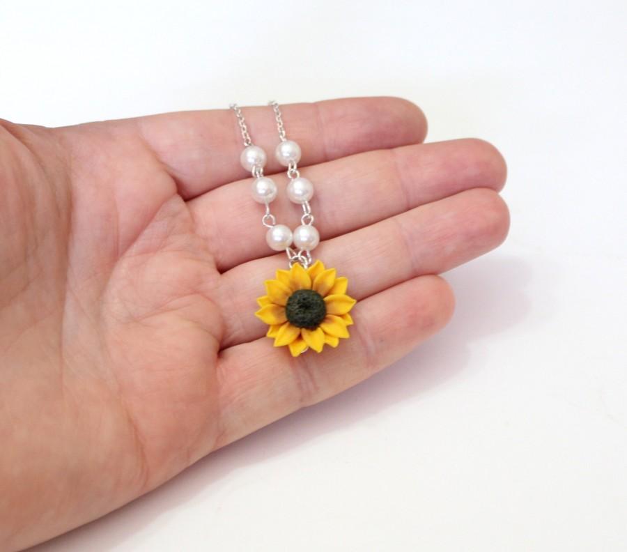 زفاف - Sunflower Necklace - Sunflower Jewelry - Gifts - Yellow Sunflower Bridesmaid, Flower and Pearls Necklace, Bridal Flowers,Bridesmaid Necklace