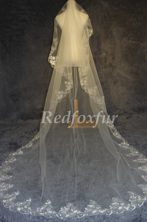 Свадьба - Wedding Veil, Bridal Veil, cathedral veil, Alencon Lace veil 3 meters veil, white veil, ivory veil