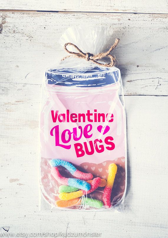 Hochzeit - Download Printable Valentine Candy Gift DIY Mason Jar For Gummy Worms, Beetle Toys, Spider, Candy, Rings Classroom Valentines Girl Funny