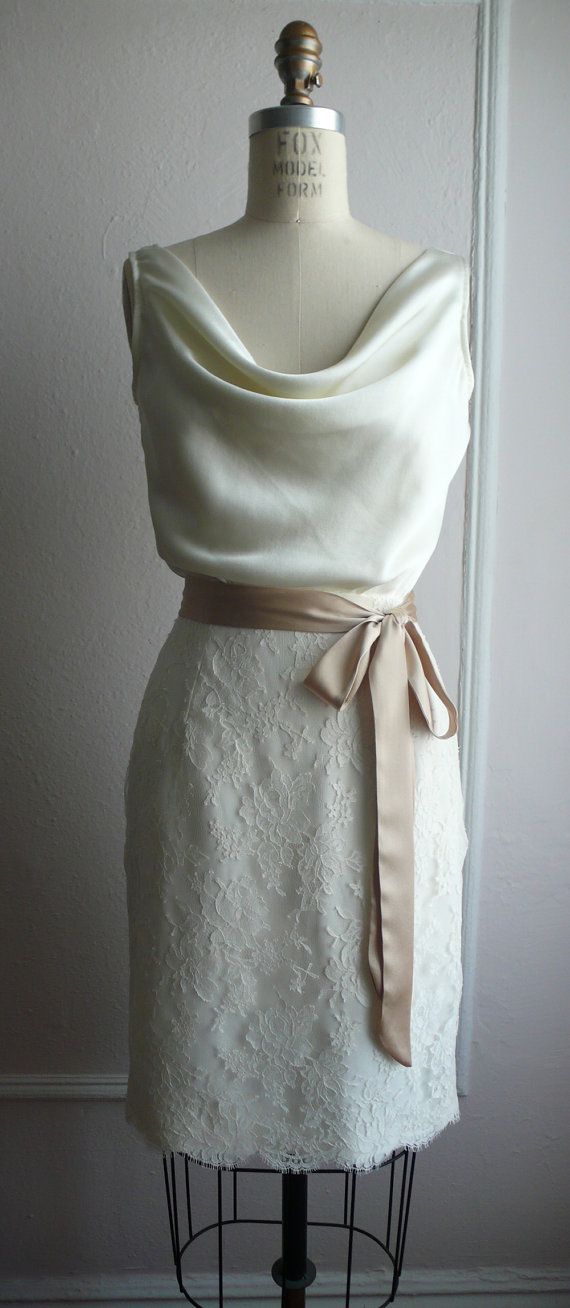 زفاف - French Lace And Silk Cocktail Bridal Dress, 1940's Inspired, Pencil Skirt, Cowl Bodice, "Penny-Lee" Silhouette, Customizable