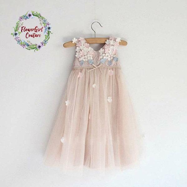 Hochzeit - Beautiful Girls Blush Pink long Length Flower Kids Party flower girl Dress