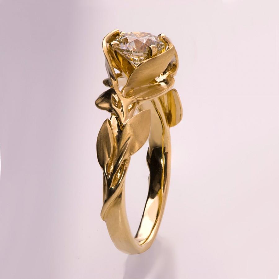 زفاف - Leaves Engagement Ring No. 7 - 14K Gold and Moissanite engagement ring, leaf ring, 1ct Moissanite, moissanite engagement ring, Forever ONE