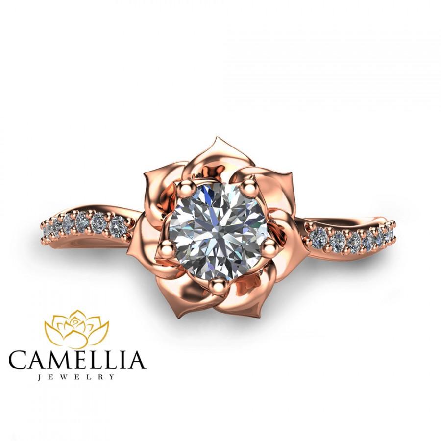 Hochzeit - 14K Rose Gold Diamond Engagement Ring 0.40ct Natural Diamond Ring Unique Flower Ring