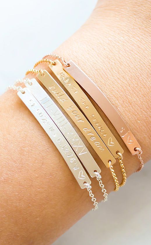 Свадьба - Gold Bar Bracelet, Engraved Bracelet, Name Plate, Bridesmaid Jewelry, Initial Bracelet, Gold Fill Sterling Silver, Personalized