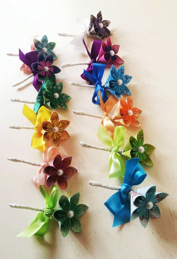 Wedding - Paper Flower Buttonhole Boutonniere Wedding Accessories Corsage Rainbow Multi Coloured