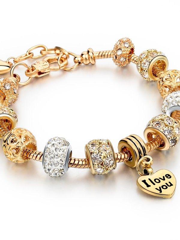 Hochzeit - Gold Heart Charm Bracelet