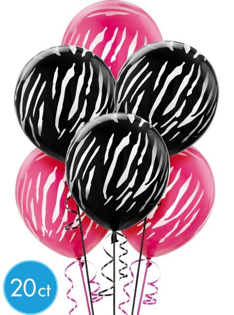 Свадьба - Latex Black & Pink Zebra Print Balloons- Party City