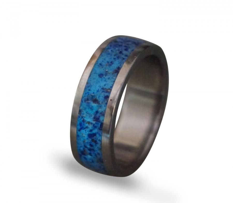 Wedding - Glow In The Dark Ring, Titanium Men's Ring, Lapis Lazuli and Glow In The Dark Powder Ring