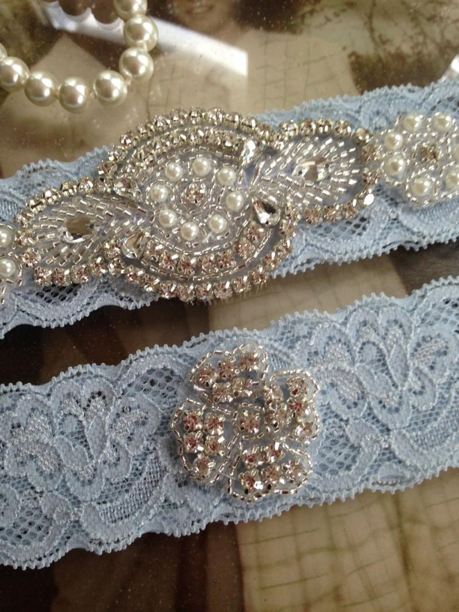 زفاف - SALE-Wedding Garter-Garters-Stretch lace-blue garter-Garter-Rhinestone-Pearl garter-Keepsake-Something Blue-Lace Garter-bridal garter-ivory