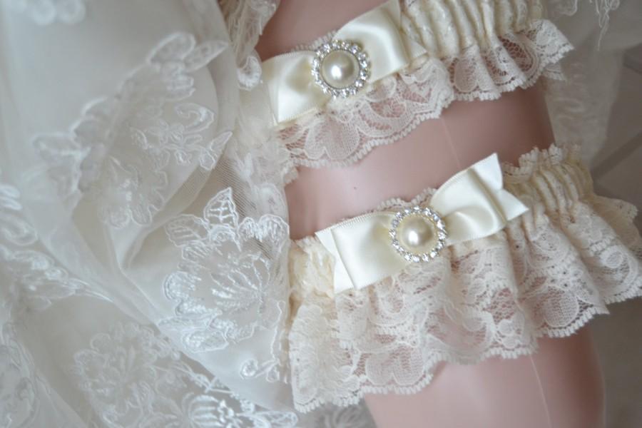Wedding - Wedding Garter Set-Ivory Lace Garter Set- Ivory Bridal Garter