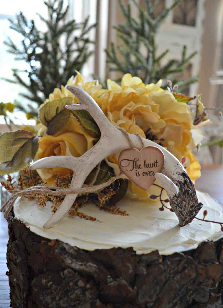 Wedding - Buck rack-gold-birthday cake topper-wedding-cake topper-antlers-deer horns-deer wedding-rustic-hunting-hunter-bride groom-decor-camouflage