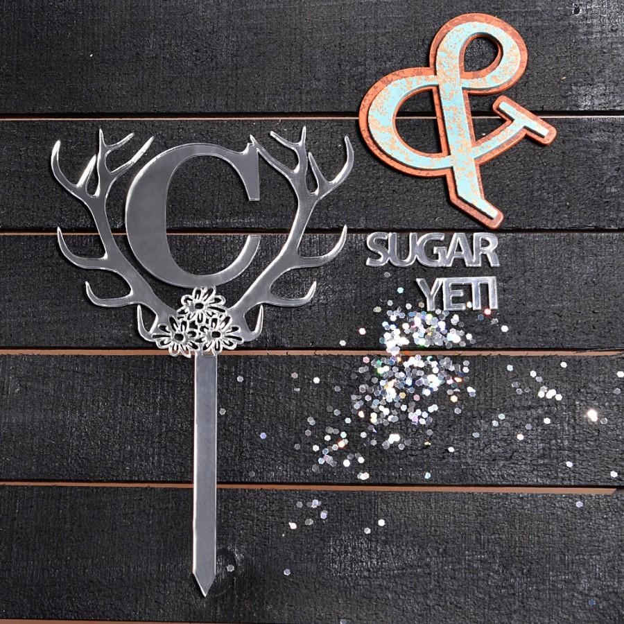 Mariage - Sugar Yeti Brand #8 Made in USA Cake Toppers Custom Personalized Deer Antlers Initial Birthday Cake Toppers With Your Initials Cake Topper