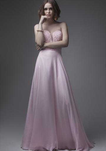 Свадьба - Ruched A-line Straps Pink Sleeveless Sweep Train Sweetheart Appliques Chiffon