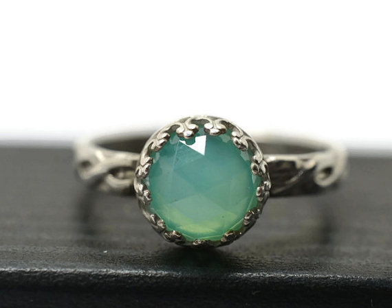زفاف - Peruvian Opal Ring, Natural Gemstone Engagement Ring, Celtic Style Ring, Blue Opal Jewelry