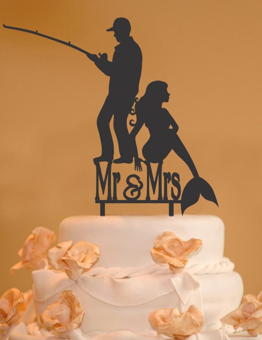 Hochzeit - Fisherman Mermaid wedding cake topper - Mr. and Mrs. Wedding Cake Topper - Mermaid cake topper - Mermaid topper, fisherman topper