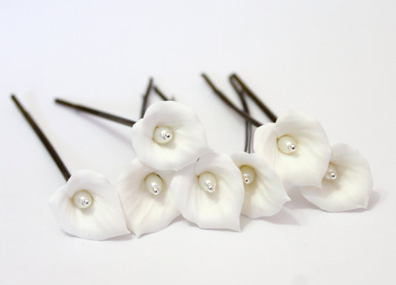 Mariage - White Calla Lilies Hair pins,Calla Lilies hairpins,Woodland, White Flower,Wedding,Wedding Hair Accessories,Calla Lily Bridesmaid Hair Set -7