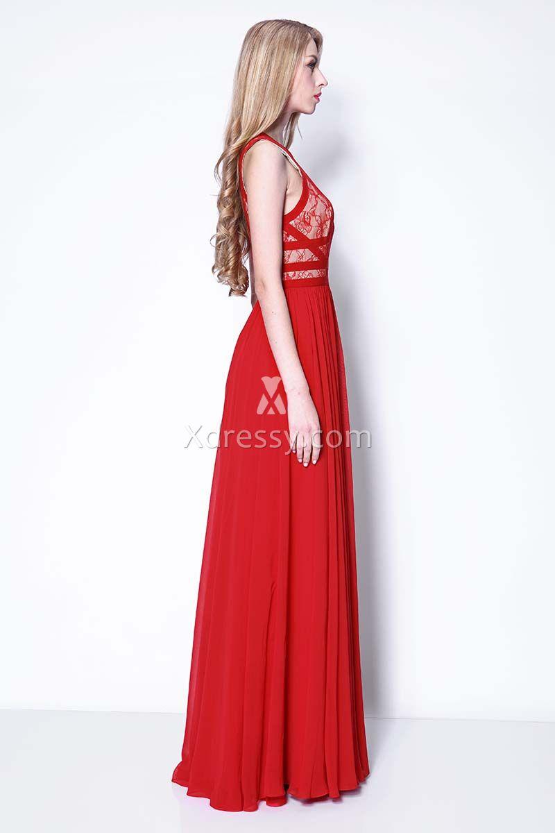 زفاف - Taylor Swift Red Carpet Dress Sleeveless Red Lace and Chiffon Prom Dress